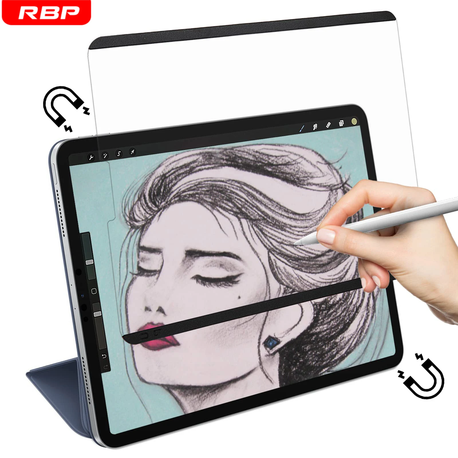 

RBP Paper Screen Protector for iPad Air 4/5 2022 For iPad Pro 11 12.9 2021 10.2 8th 7th 9th Mini 6 Removable Magnetic attraction