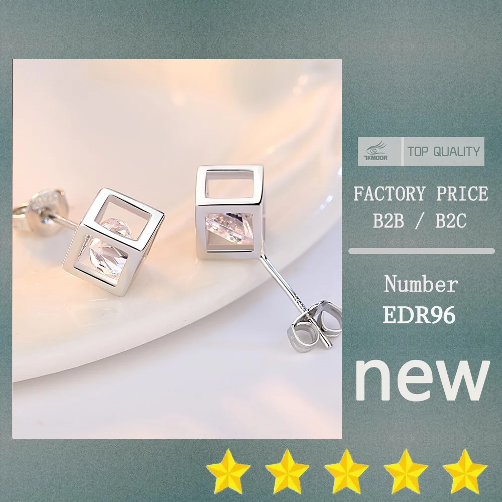 

Silver color Fashion Small White Square Stud Earrings For Women Girl Luxury Clear Zircon Crystal Earring Women Jewelry