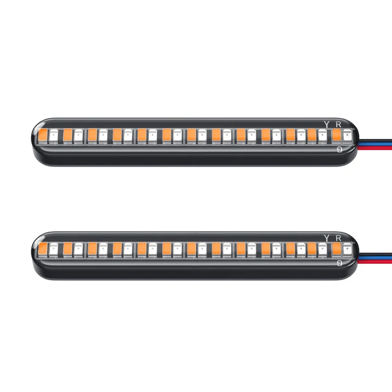 

24LED Motorcycle Turn Signal Light Bar Flowing Water License Plate Light two-color led Rear Brake Stop Lamp Tail Indicators