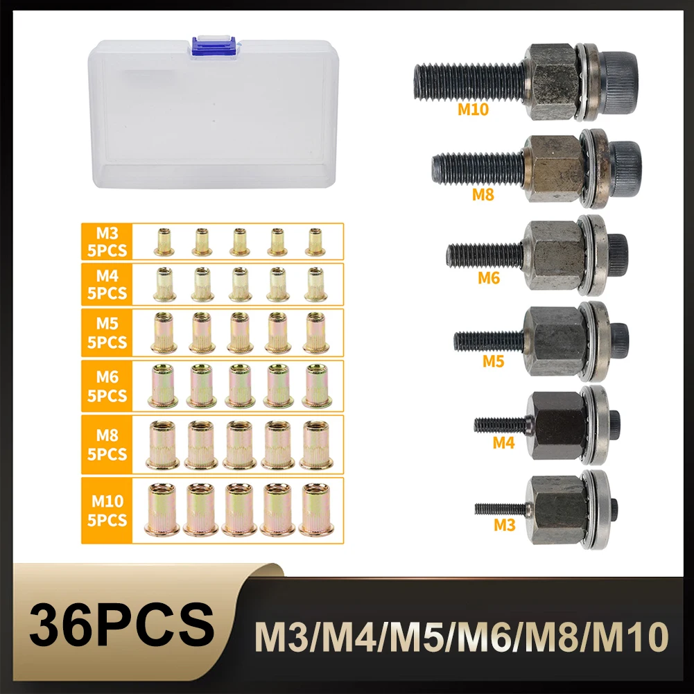 

36 Pcs Manual Rivet Bit Set For Rivet Nut Gun Tool M3/M4/M5/M6/M8/M10 Simple Install Manual Rivet Machine Aluminum Rivnut