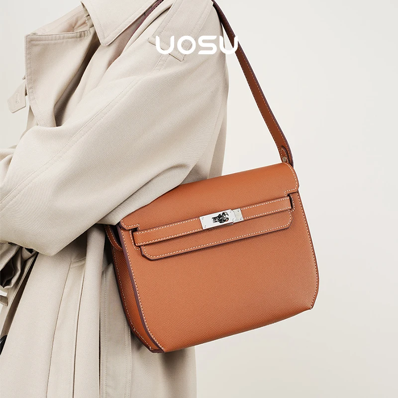 

Women Shoulder Bag Luxury Brand Designer Bags Vintage Splite Leather Mental Buckle Carteras Para Mujer Brown Women Clutches