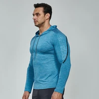 2022 gym men t shirt casual long sleeve slim tops tees elastic t shirt sports fitness thin comfort breathable quick dry hooded