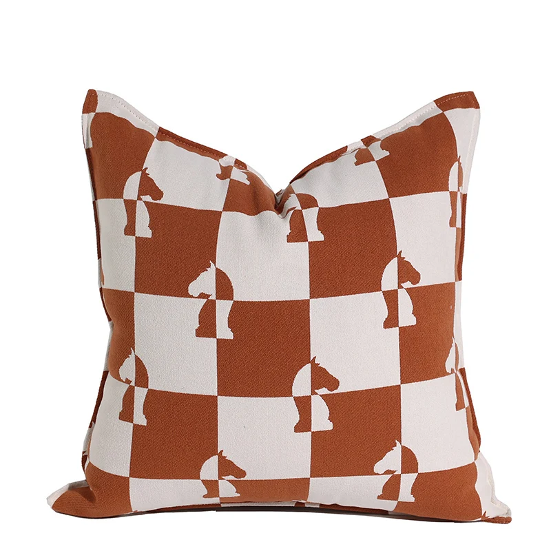 

Classical Check Horse Brown Color Cushion Cover Modern Square Decorative Pillow Case Throw Pillow Covers Art Living Room Decor