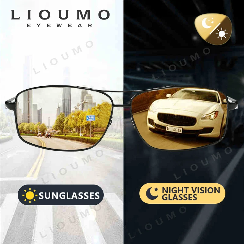 

LIOUMO High Quality Alloy Sunglasses Polarized Men Photochromic Night Vison Goggle Chameleon Driving Glasses For Women zonnebril