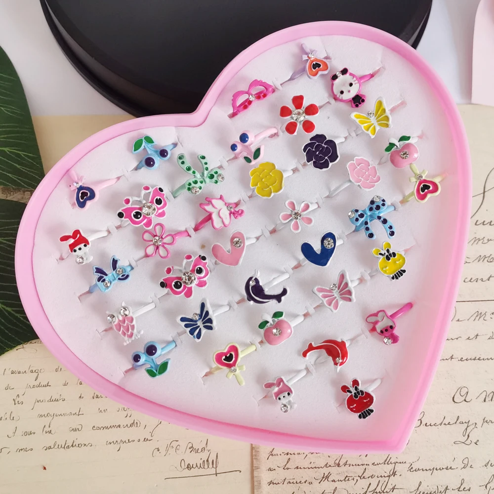 10/12/36/шт. Kawaii Мультфильм Дети Кольца корейские дети девочки бабочка цветок сплав перстень ювелирные изделия подарок регулируемые кольца