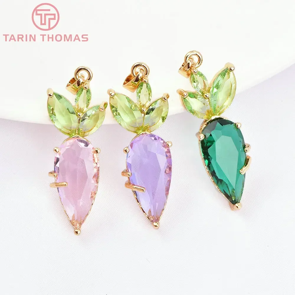 (7071) 4 шт. 12x34 мм 24-каратное золото латунь со стеклянной редисковой подвеской