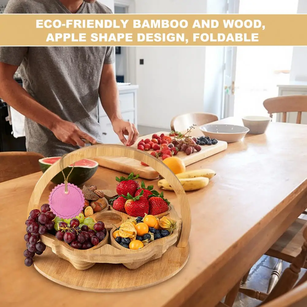 

Dried Fruit Tray Large Capacity Foldable Smooth Edge Multi-compartment With Handle Folding Type Candy Dried Fruit Serving Tray