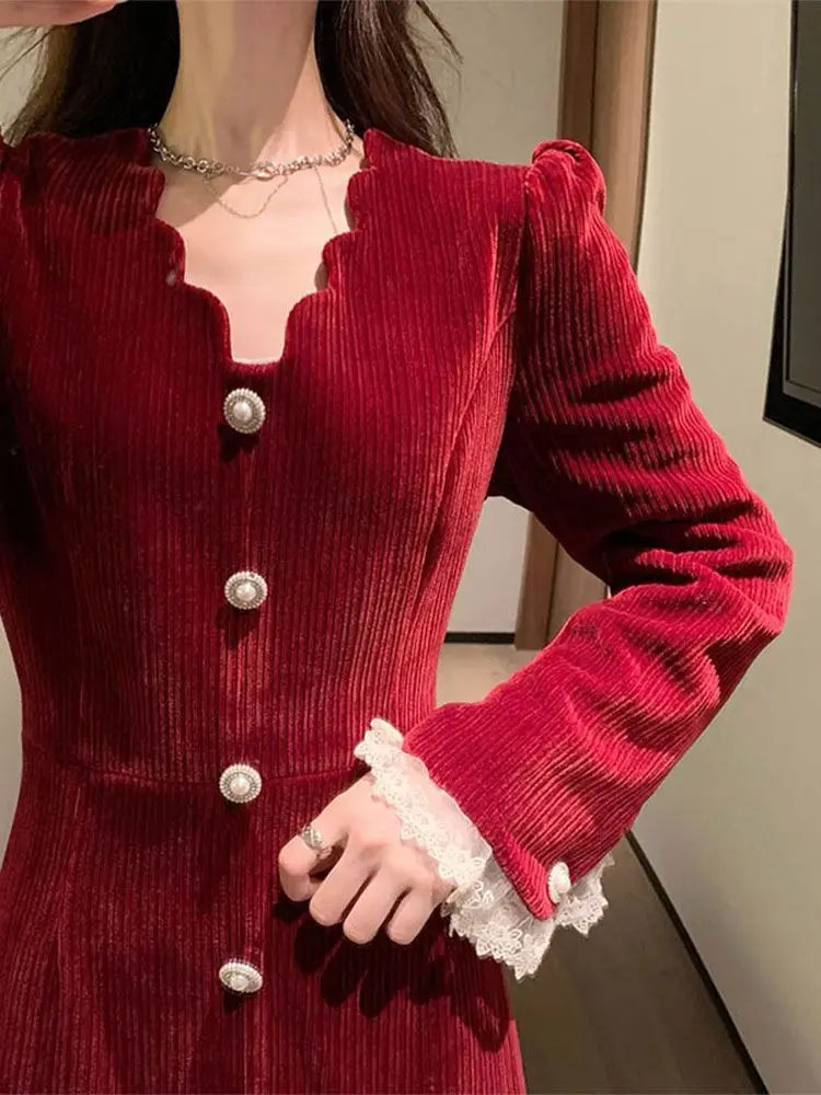 Gaganight женское красное платье с длинными рукавами и v-образным вырезом 2024