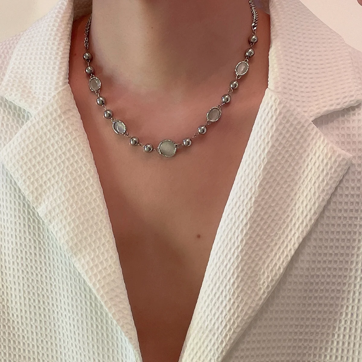  Design Opal Patchwork Titanium Steel Chain Hip Hop Sle Men's Necklace Women High-Grade Light Luxury 2024