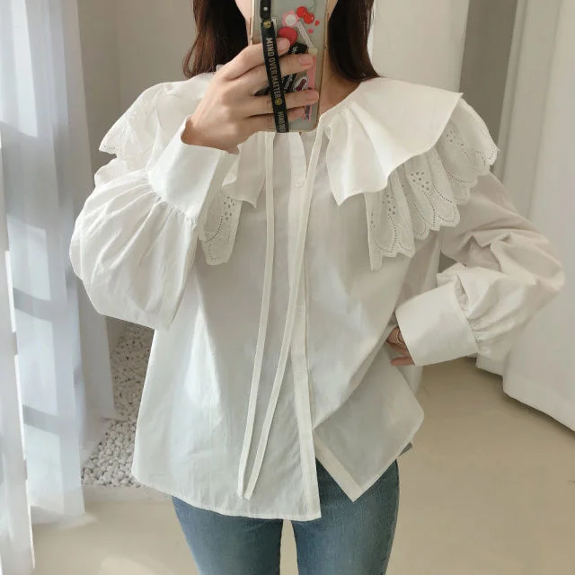

Baby Collar Shirt New Female Fairy Sweet Bubble Sleeve Top With Foreign Style Blouse Inside Spring Autumn 2022