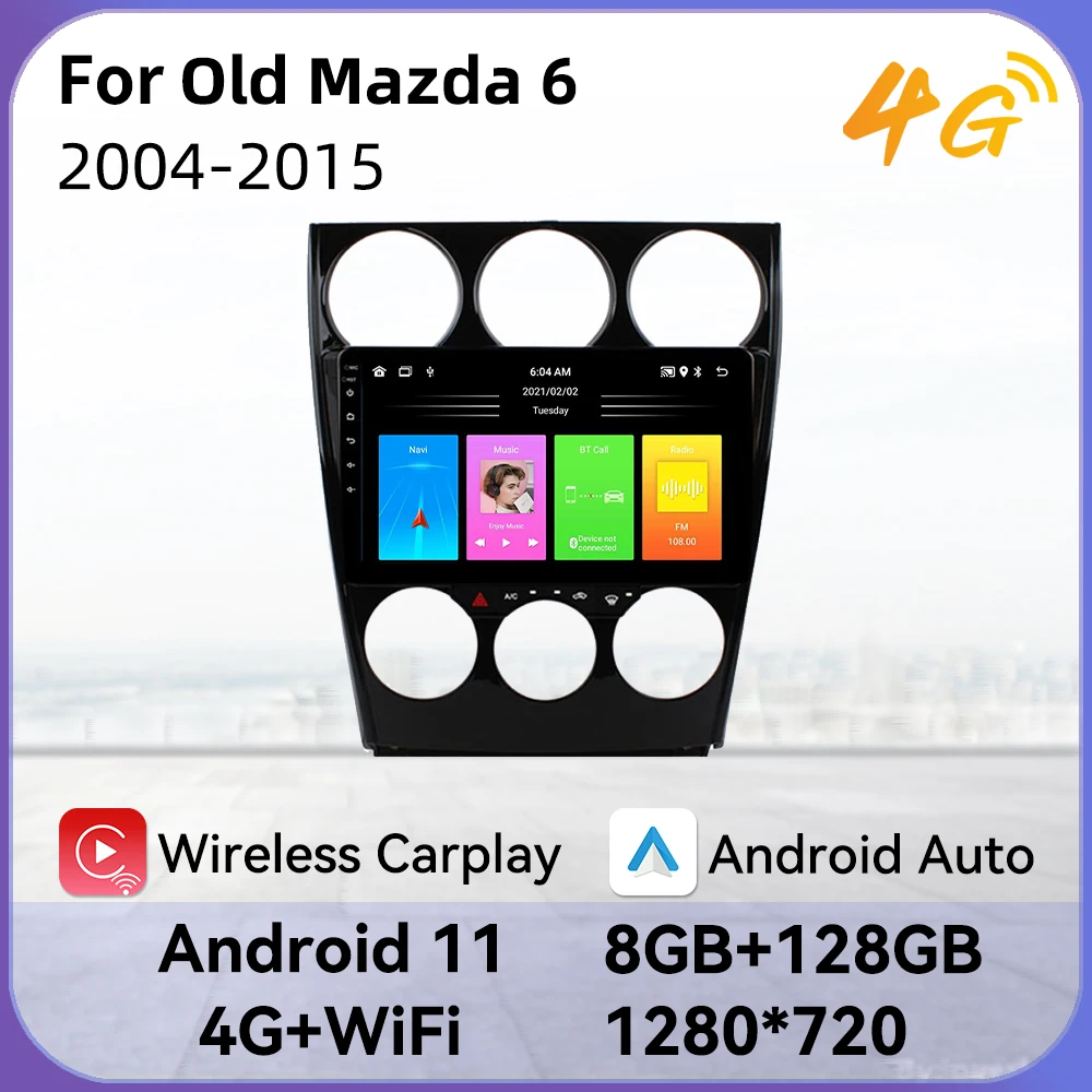 

Автомагнитола для старой Mazda 6 2004-2015, 2 Din, Android, стерео, GPS, Wi-Fi, FM-навигация, мультимедийный видеоплеер, головное устройство, Авторадио