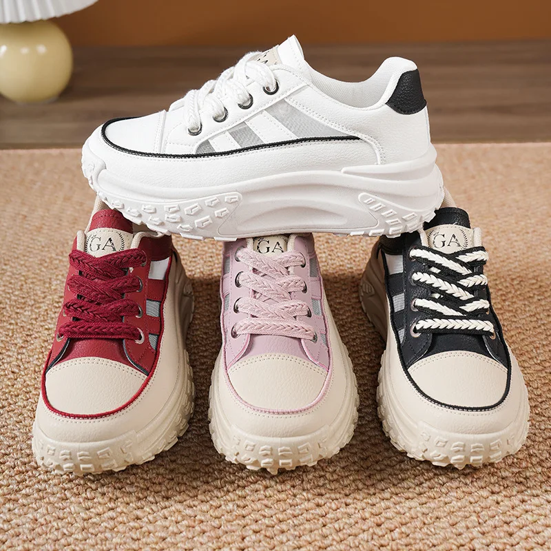 Women's Shoes Chunky Sneakers Mesh Breathable Platform Sports Shoes Woman Lace Up Thick Sole Casual Sneaker Zapatillas Mujer
