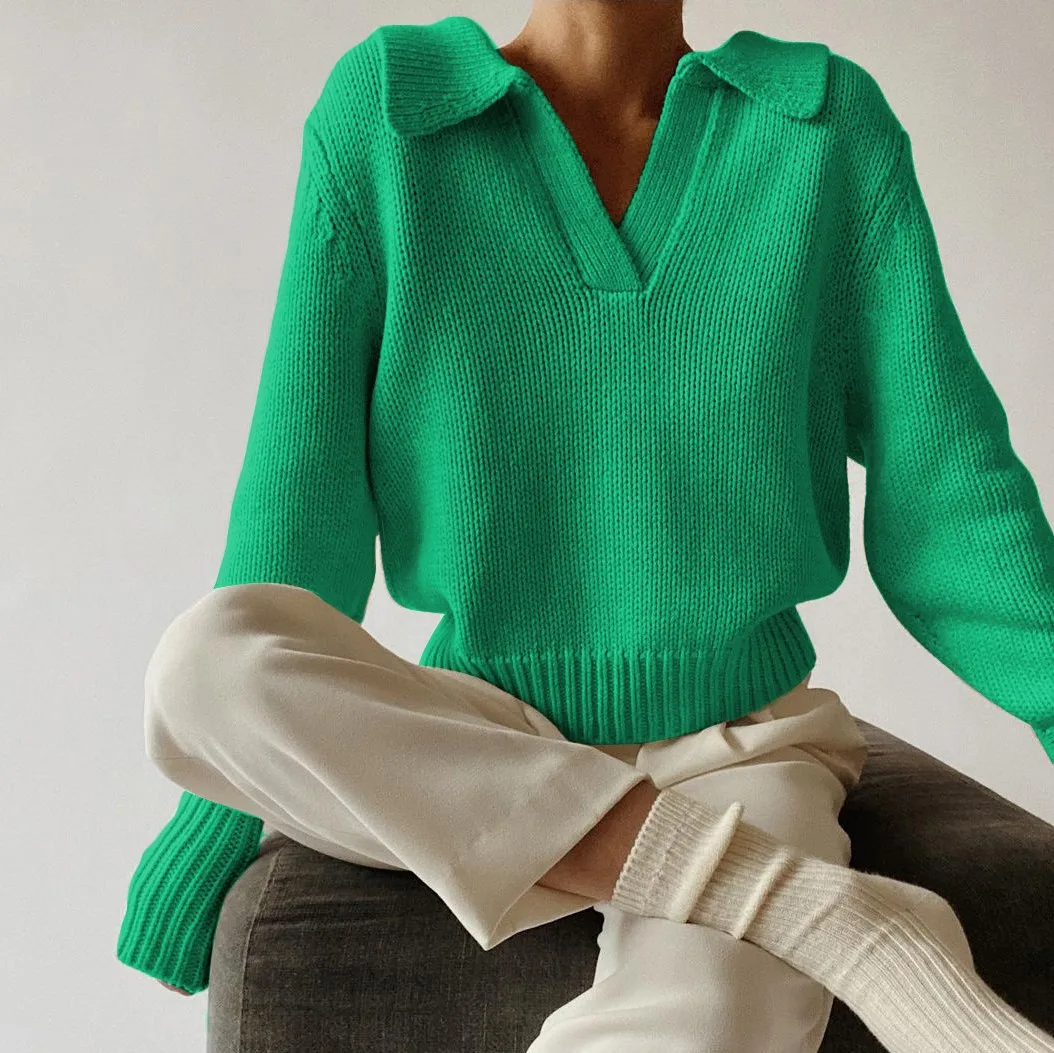 

Women's Solid Color Versatile V-Neck Long Sleeve Sweater Loose Casual Pullover Top Knit Sweater Autumn and Winter Women's Cloths