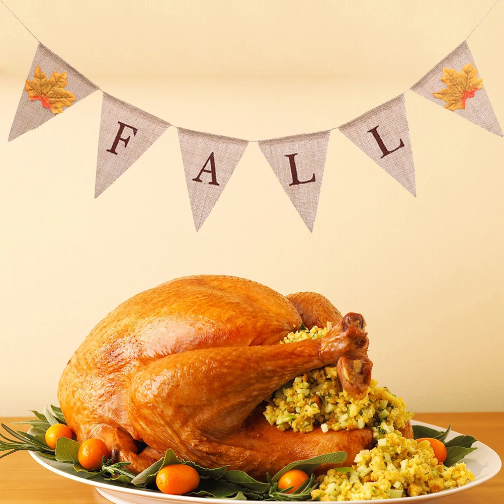 

1pcs Fall Banner Burlap Decorative Hanging Maple Leaf Party Supplies Garland for Thanksgiving