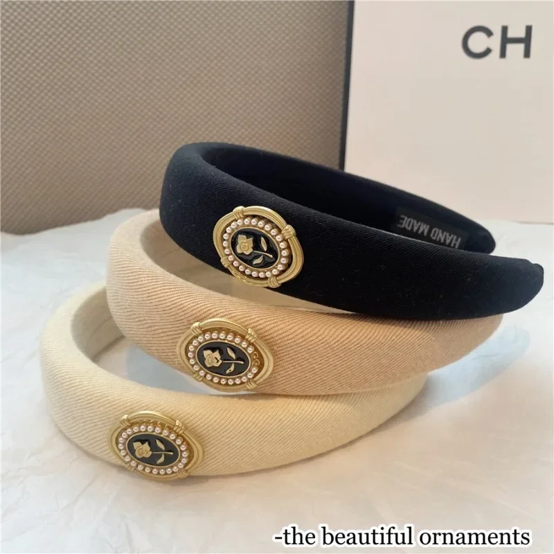 

French Retro Socialite Rose Cloth Hair Band Advanced Sense Sponge Head Band High Skull Top Hair Accessories Hair Clips for Women