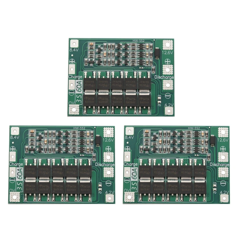 

3X 3S 60A Bms Board 11.1V 12.6V 18650 Li-Ion Lithium Battery Protection Board Enhanced Version