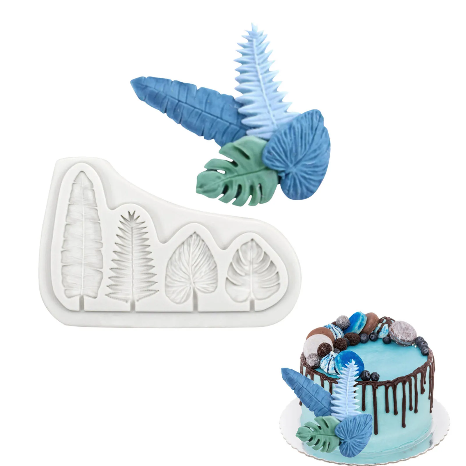 

3D форма для помадки в виде листьев, 4 шт., фрезы для помадки в виде тропических листьев для конфет, шоколадных тортов
