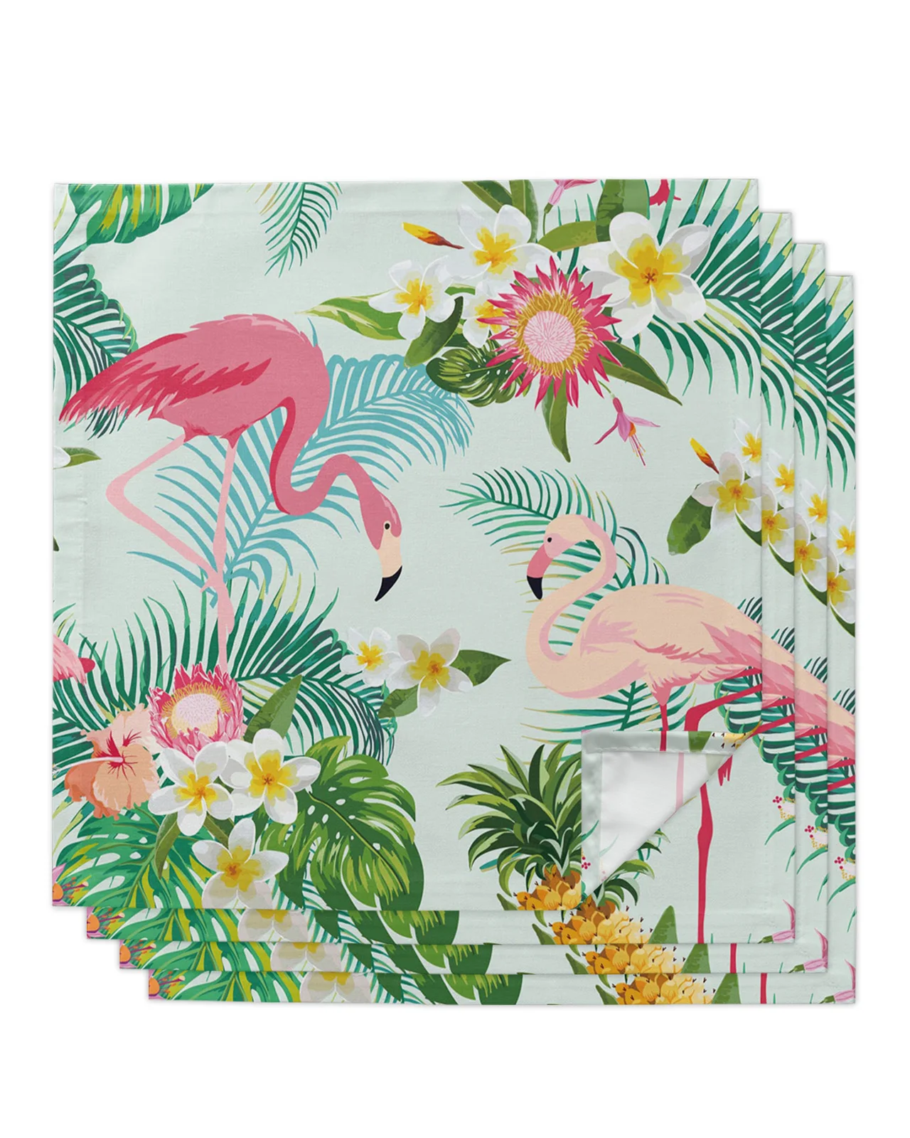 

4pcs Flamingo Tropical Flower Square 50cm Table Napkin Party Wedding Decoration Table Cloth Kitchen Dinner Serving Napkins