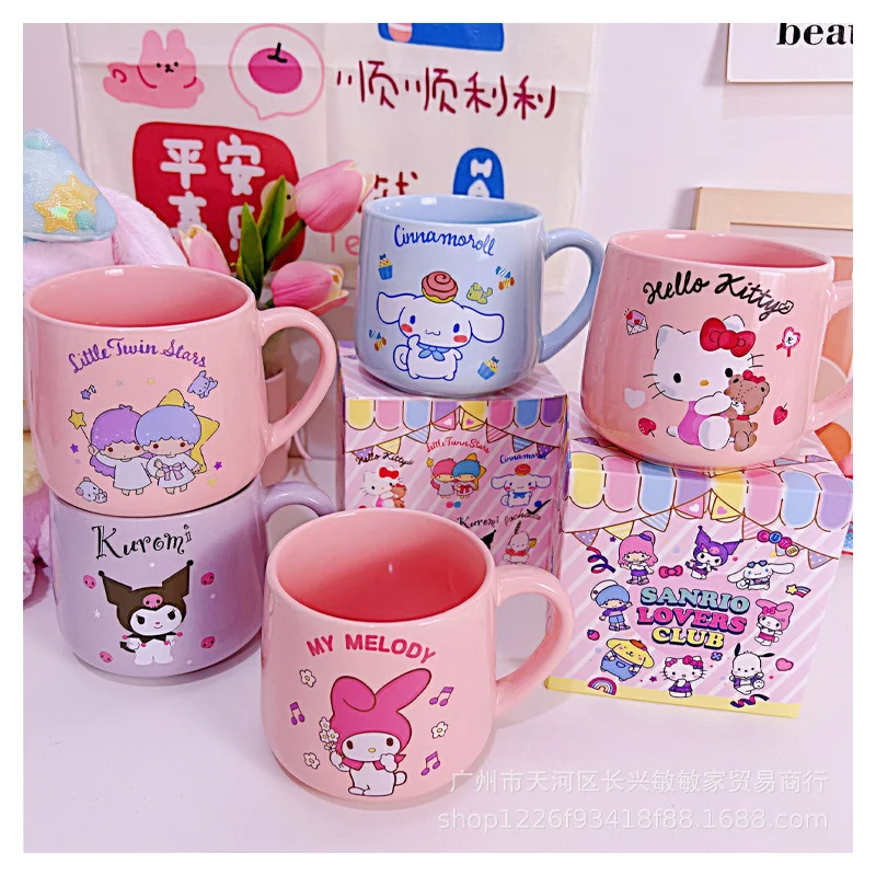 

Cartoon Cute Doll Pattern 450ml Ceramic Cup Anime Sanrioed My Melody Kuromi Cinnamoroll Kittys Cat Breakfast Milk Cup Office Mug