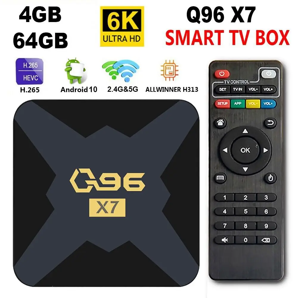 

Q96 X7 4GB 64GB 6K HDR UHD 2.4G/5G WiFi Android 10 Smart TV Box Set Top Box Allwinner H313