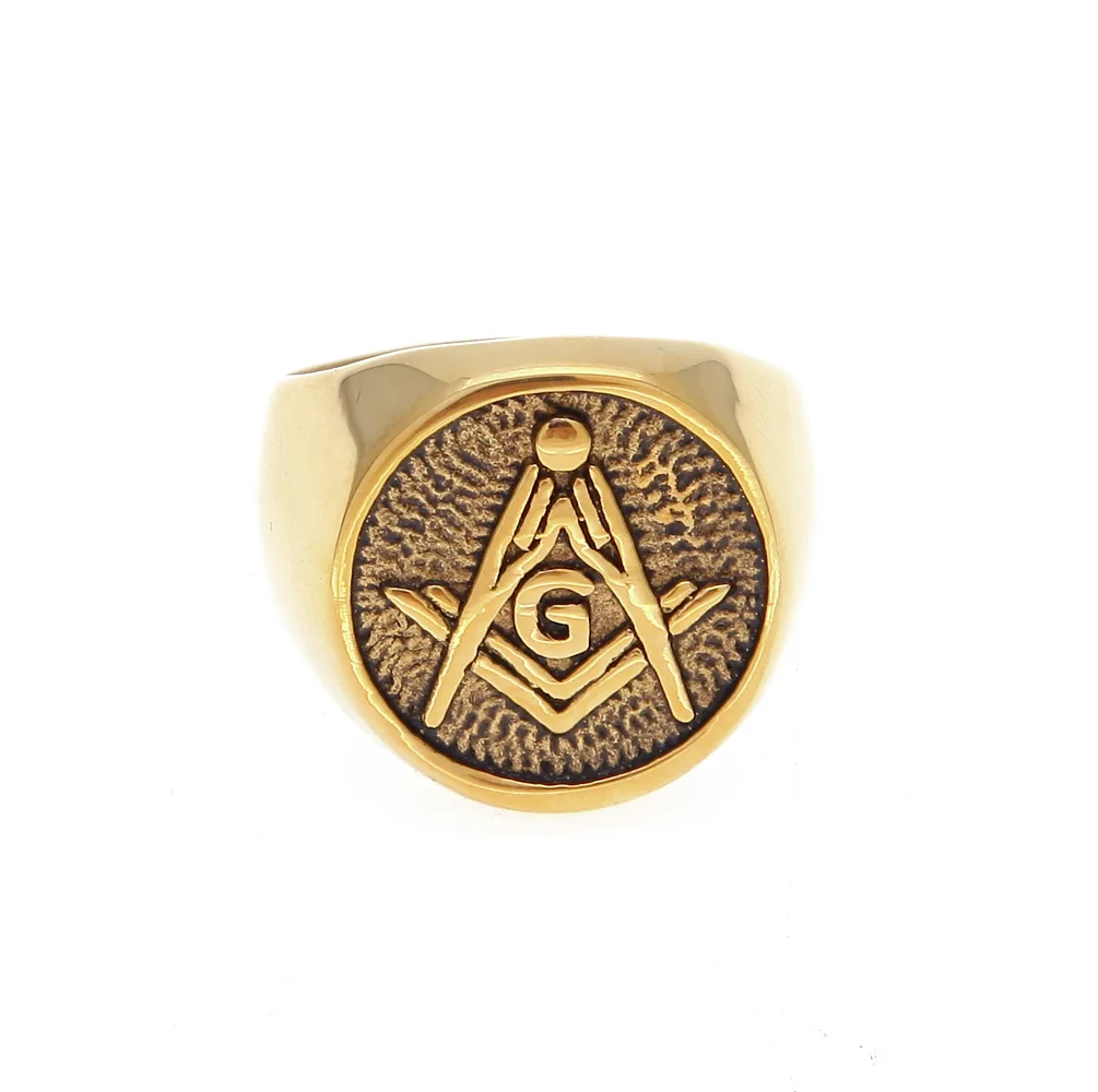 

Best Sale Vintage hip-hop Ring Stainless Steel Circle AG FreeMason ring hip hop moissanite ring