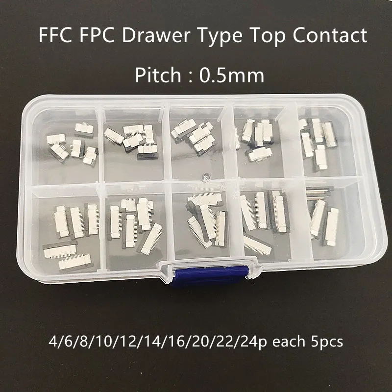 

50pcs/boxed FFC FPC connector 0.5mm Pitch 4/6/8/10/12/14/16/20/22/24 Pin Drawer Type Top Contact Flat Cable Connector Kits