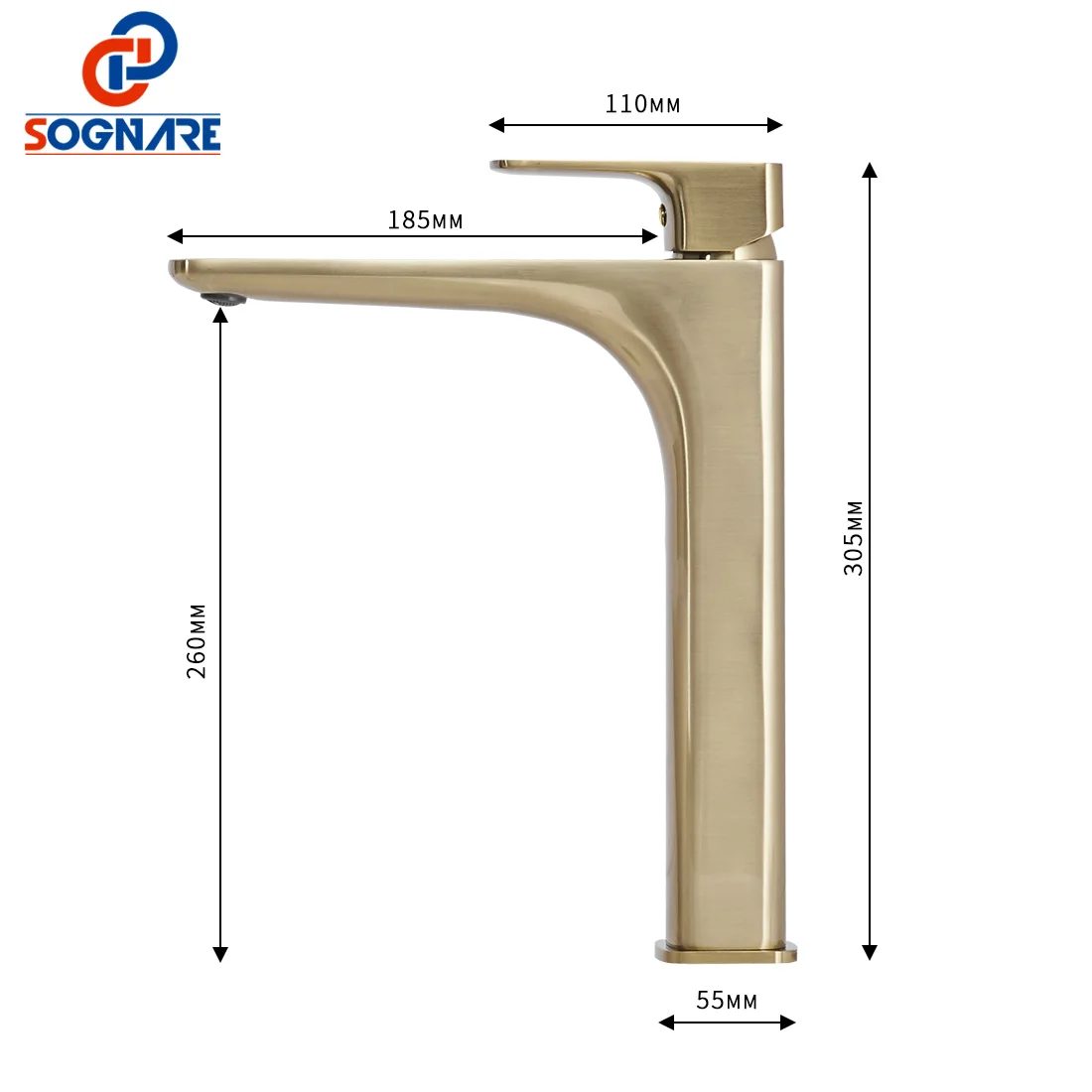 Смеситель для ванны SOGNARE Washbasin Square Faucet Bathroom Mixers Luxury Waterfall Tall Basin в отделке из матового золота.