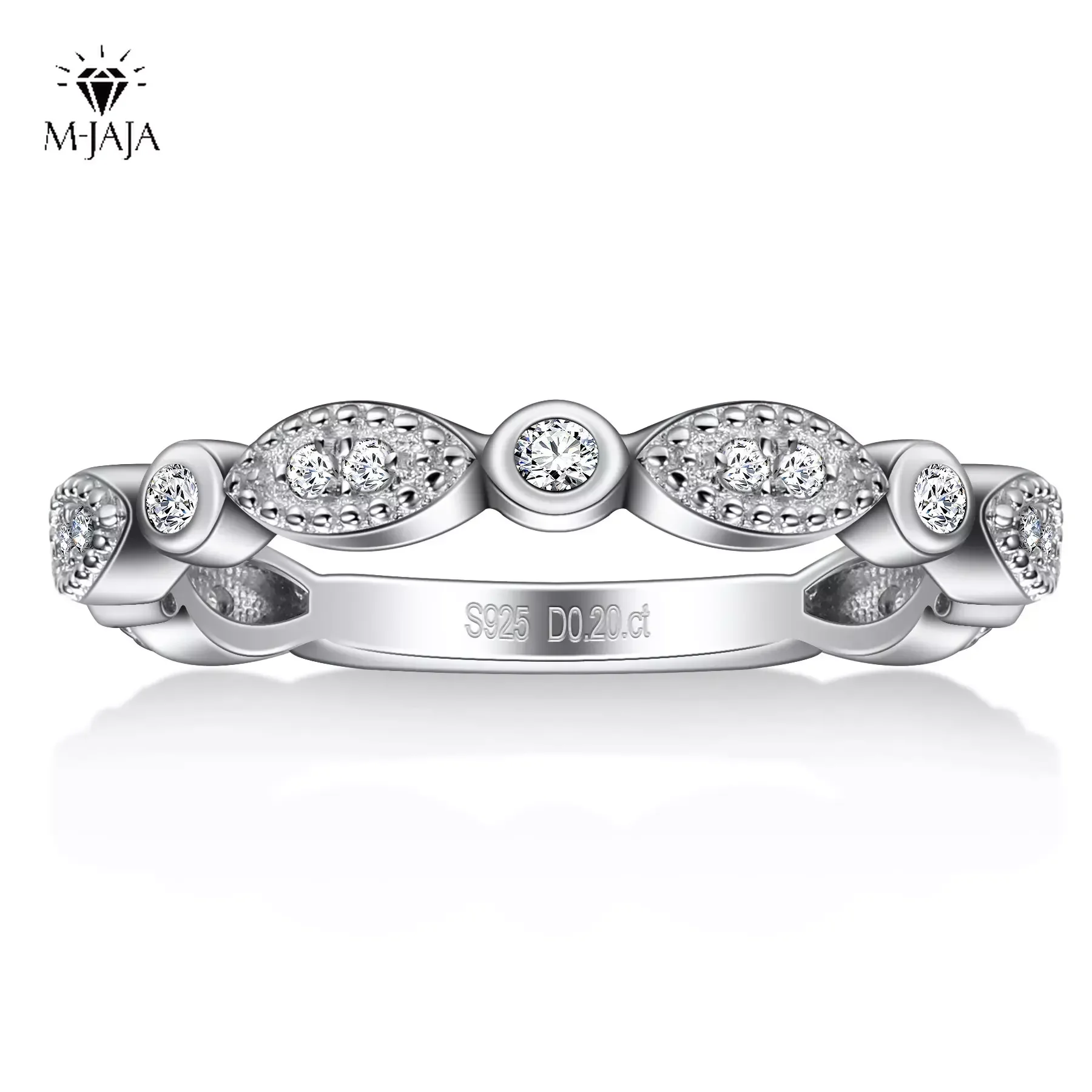 

M-JAJA Moissanite Wedding Band Marquise Half Eternity Ring 925 Sterling Silver D Color VVS1 Lab Diamond Rings for Women Jewelry