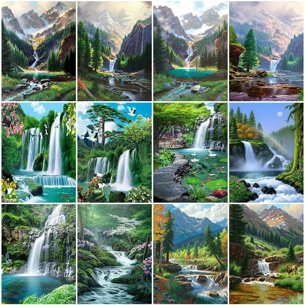 

5D Diamond Painting Waterfall Full Round Diamond Mosaic Landscape Diamond Embroidery Sale Nature Scenery