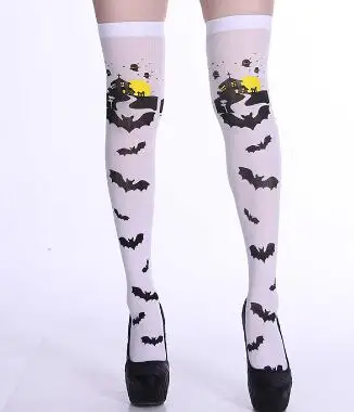 

Women Thigh High Long Stockings Over Knee Socks Cosplay Festival Stockings Halloween Stockings Thin Bat Pattern White Silk Girls
