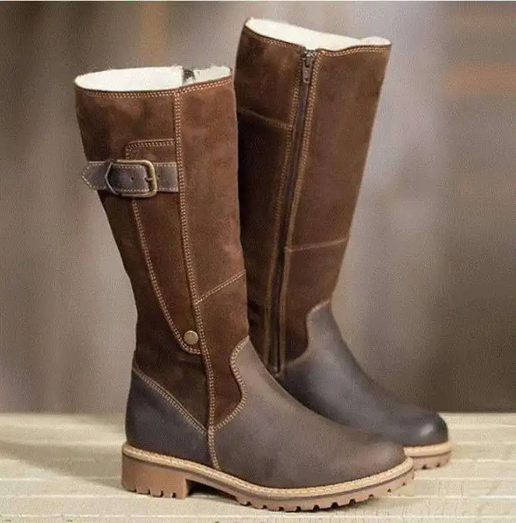 

2022 Winter Autumn Knee High Long Boots Retro Low Heel Warm Plush Women's Shoes Wedges Knight Botas Plus Size Botas De Mujer
