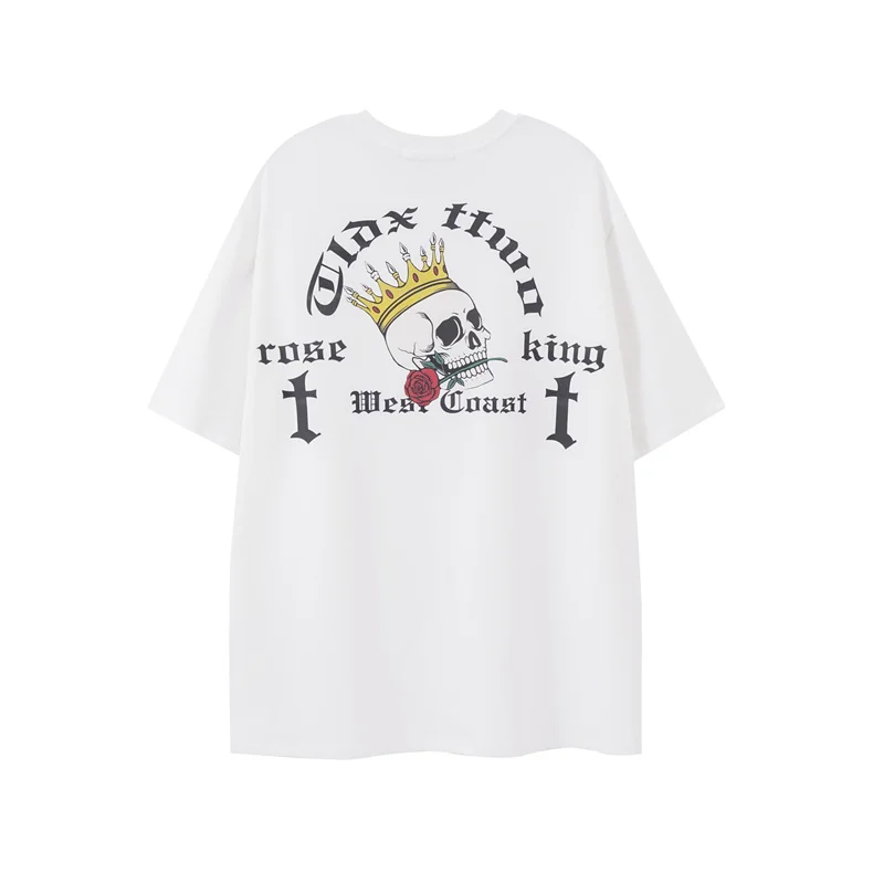 

2022 New Summer Men T Shirt Hip Hop Streetwear Tops Harajuku Skull Print Tshirt Casual Cotton Short Sleeve Oversized T Shirt