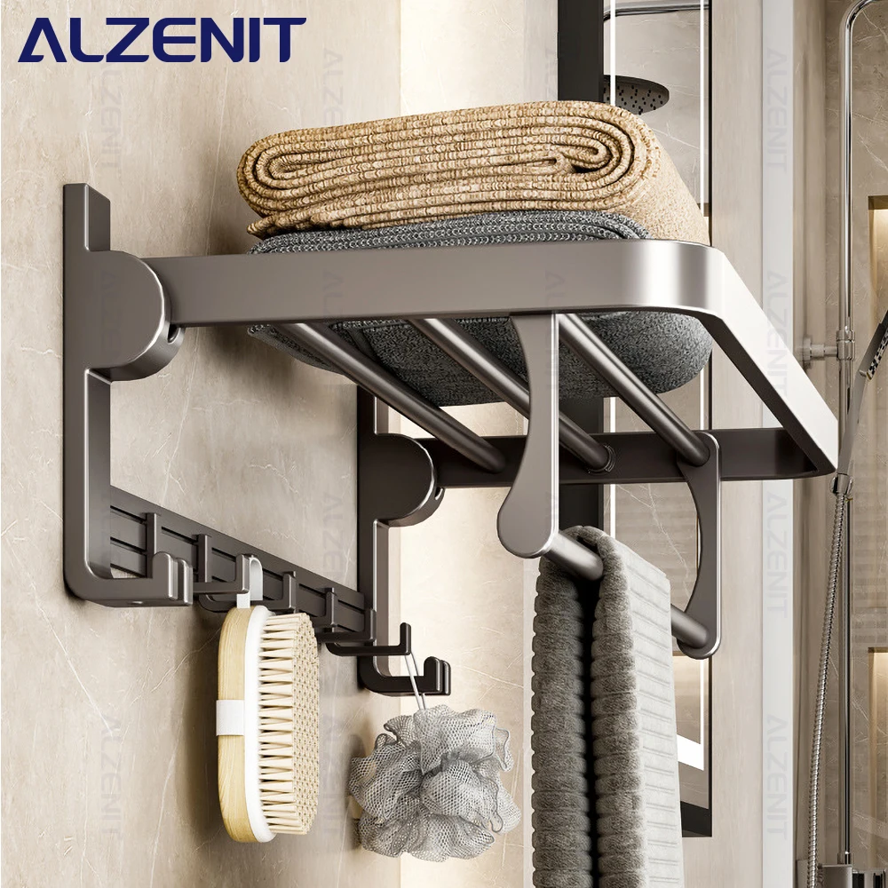 Rack 40-60cm Gun Gray Holder Movable Hook Wall Mount Shelf Shower Rail Hanger With Bar Bathroom Accessories