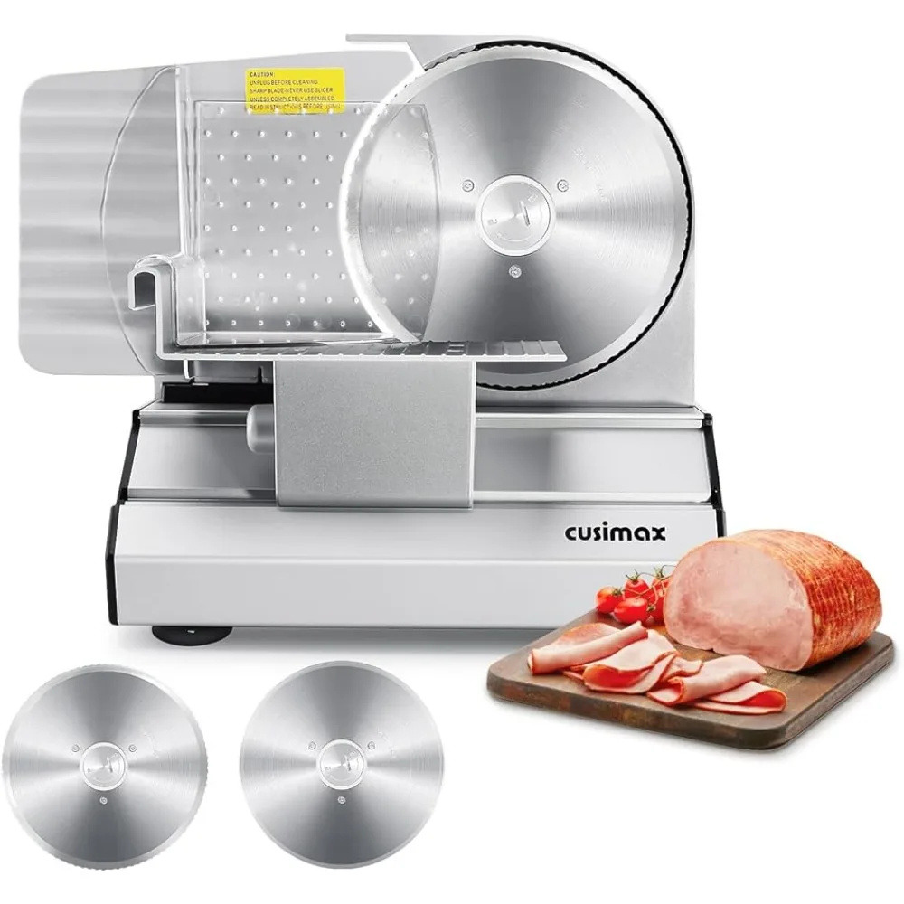 

Meat Slicer,CUSIMAX Electric Deli Meat Cheese Food Slicer with Removable Food Carriage,2 Removable 7.5''Stainless Steel Blades