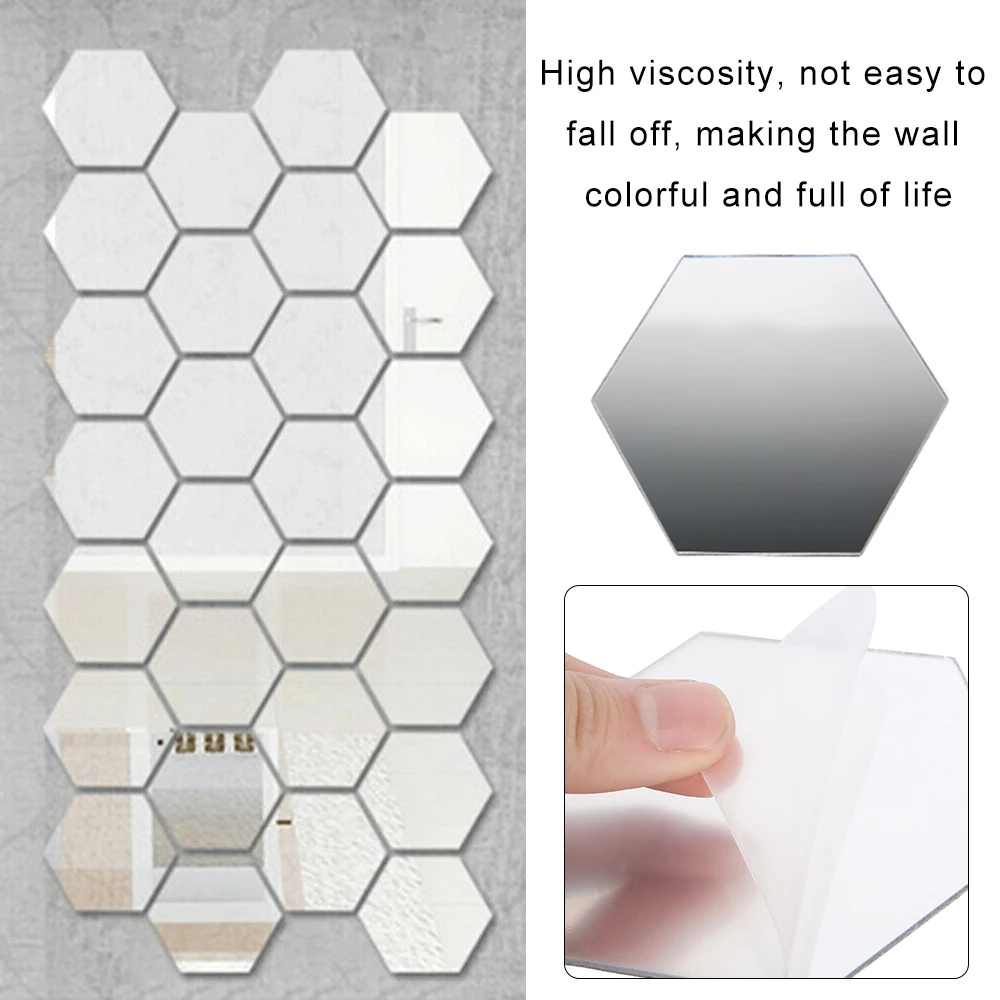

48pcs Hexagon Mirror Wall Stickers DIY Art Wall Decoration Living Room Beadroom Bathroom Home Decor Acrylic Adesivo De Parede
