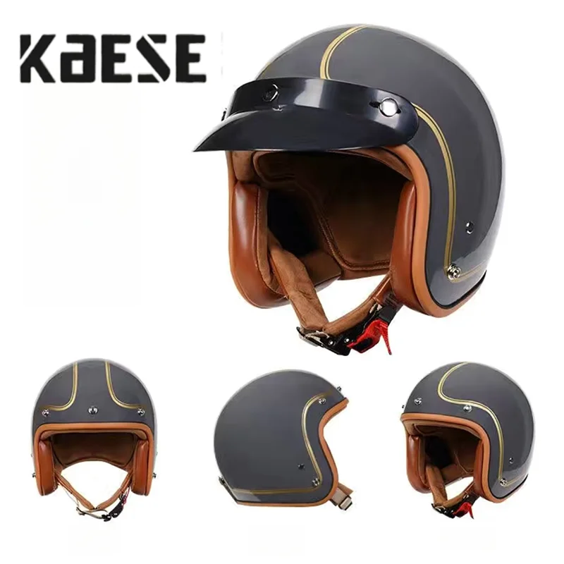 Блестящий серый мотоциклетный шлем классический легкий с открытым лицом в стиле