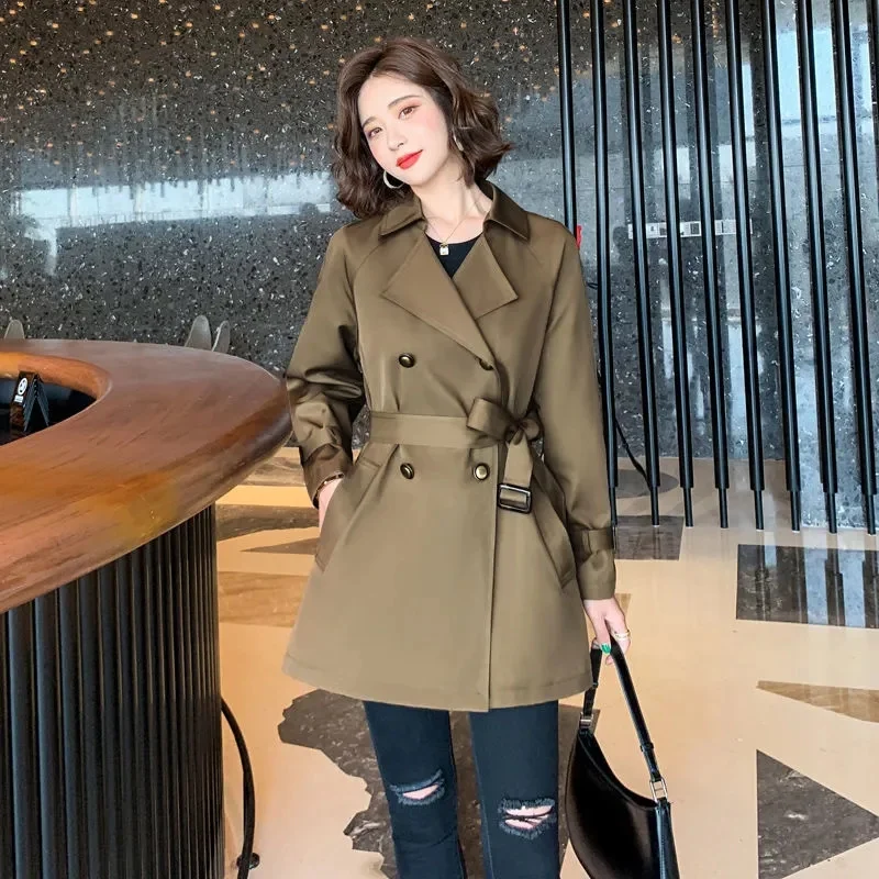 

Women's Trench Coat 2022 New Autumn Khaki Long Turn Down Collar Women Clothes Causal Full Sleeve Belt Double-breasted Outwear
