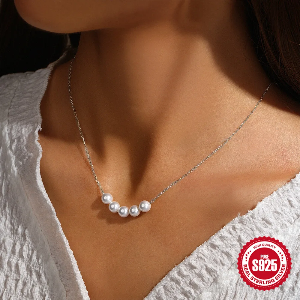 LENNIK стерлингового серебра 925 пробы 5 жемчужное ожерелье простое очаровательное