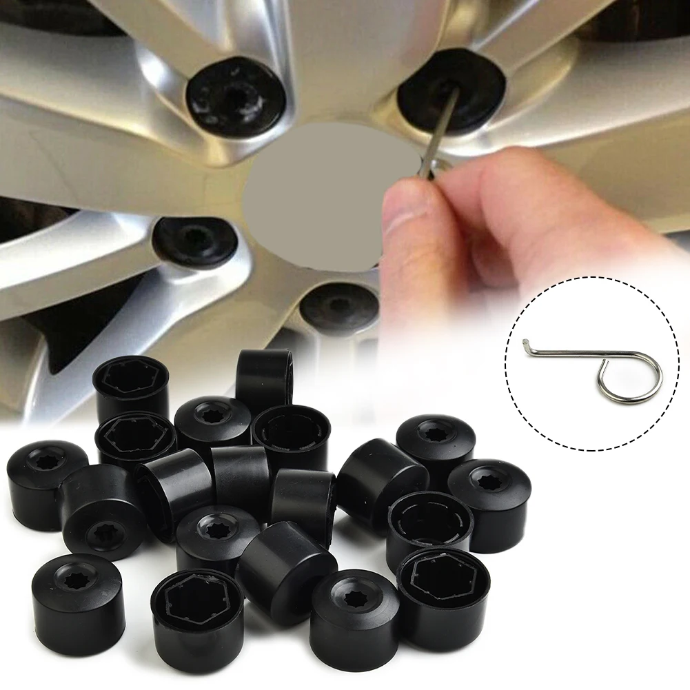 

20pcs Wheel Bolt Nut Cap Covers For Golf Bora Passa/ T Jett/ A 17mm Lug Sockets Vehicles Black Plastic T44 Car Wheel Lug Nut