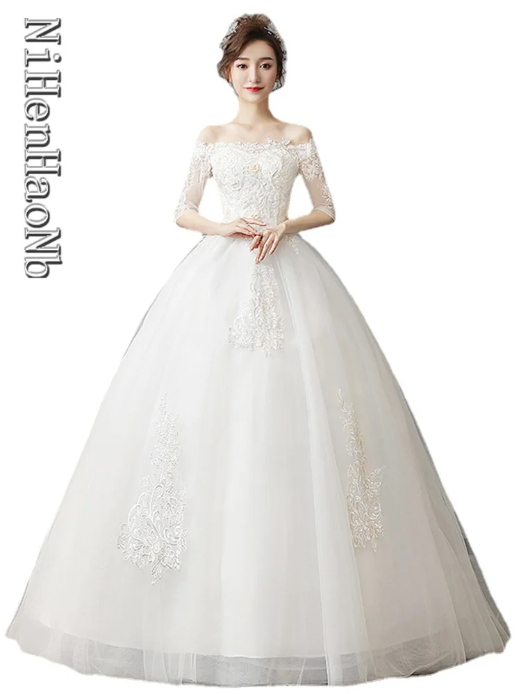 

Роскошные сексуальные элегантные свадебные платья принцессы, новинка 2023, кружевные свадебные платья с рукавом три четверти и цветами, свадебные платья