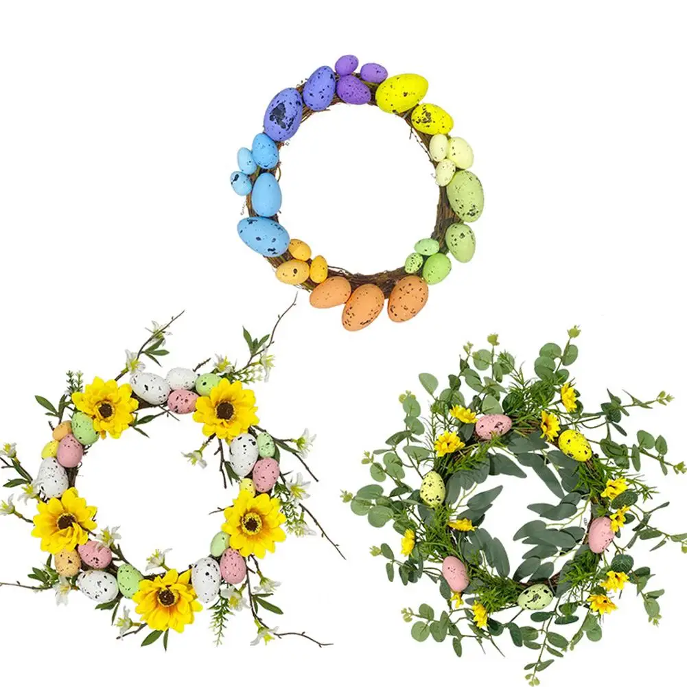 

Artificial Easter Egg Wreath Front Door Window Hanging Wreath Simulation Garland For Easter Decorations