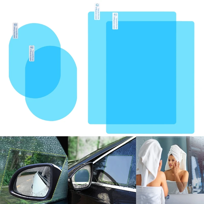 

652F 4 Pcs Car Rear View Mirror Rainproof Film Anti-Fog Clear Protective Sticker Anti-Scratch Waterproof Mirror Window Film