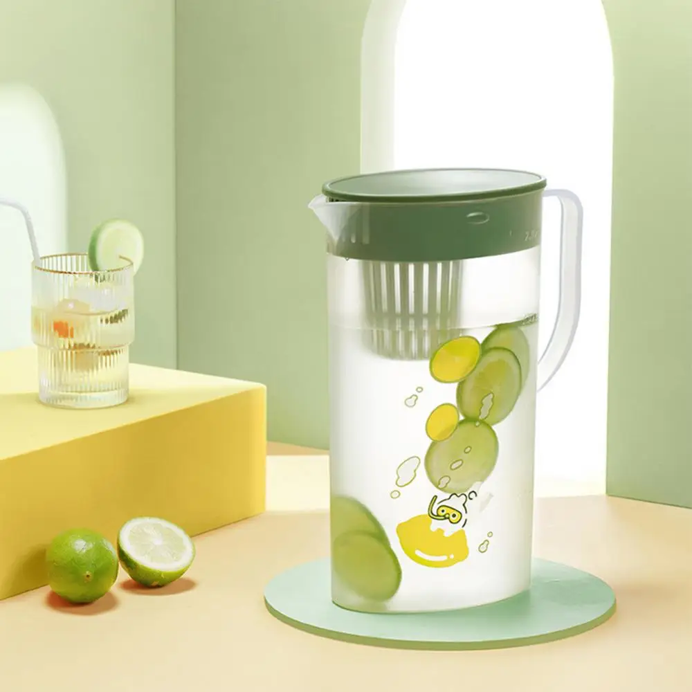 

1L/2L Teapot Large Capacity Cold Pitchers Transparent Portable Summer Refrigerator Plastic Kettle Double Filter Water Pitcher