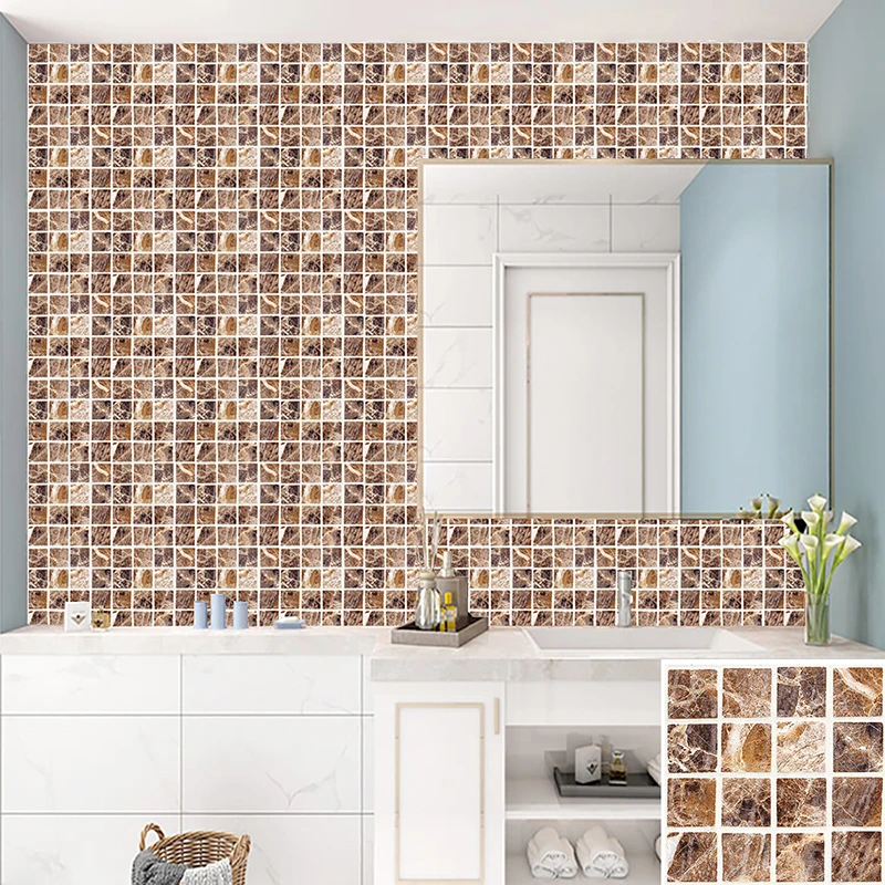 10 pcsset mosaic landscaping decoration self adhesive wall stickers home kitchen bathroom waterproof simulation tile stickers free global shipping