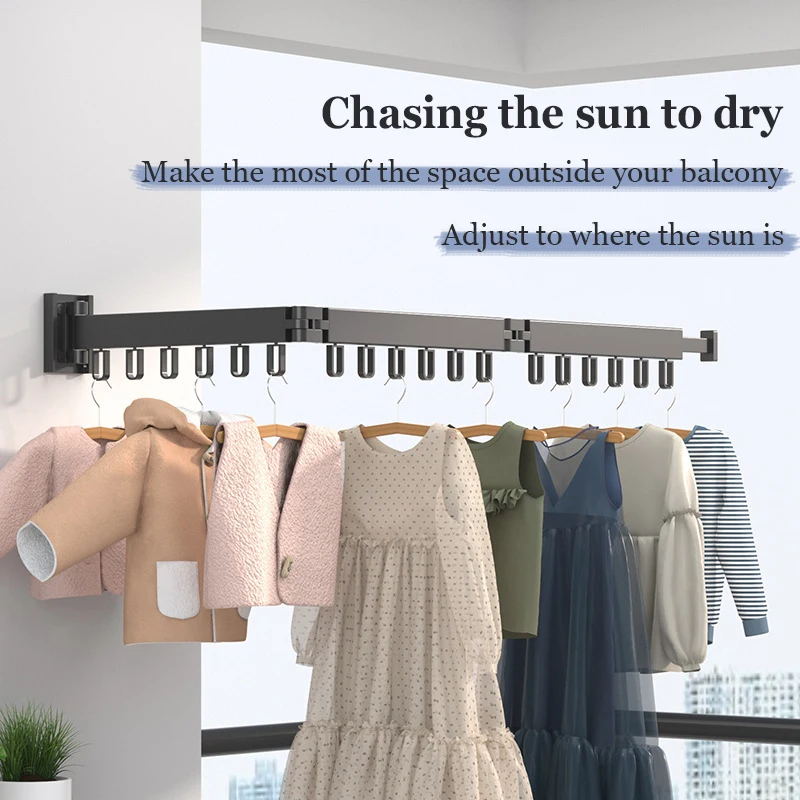 

Retractable Cloth Drying Rack No Punching Drying Rack Wall Folding Clothesline Tenderer Save Space Clothes Rack For Balconies