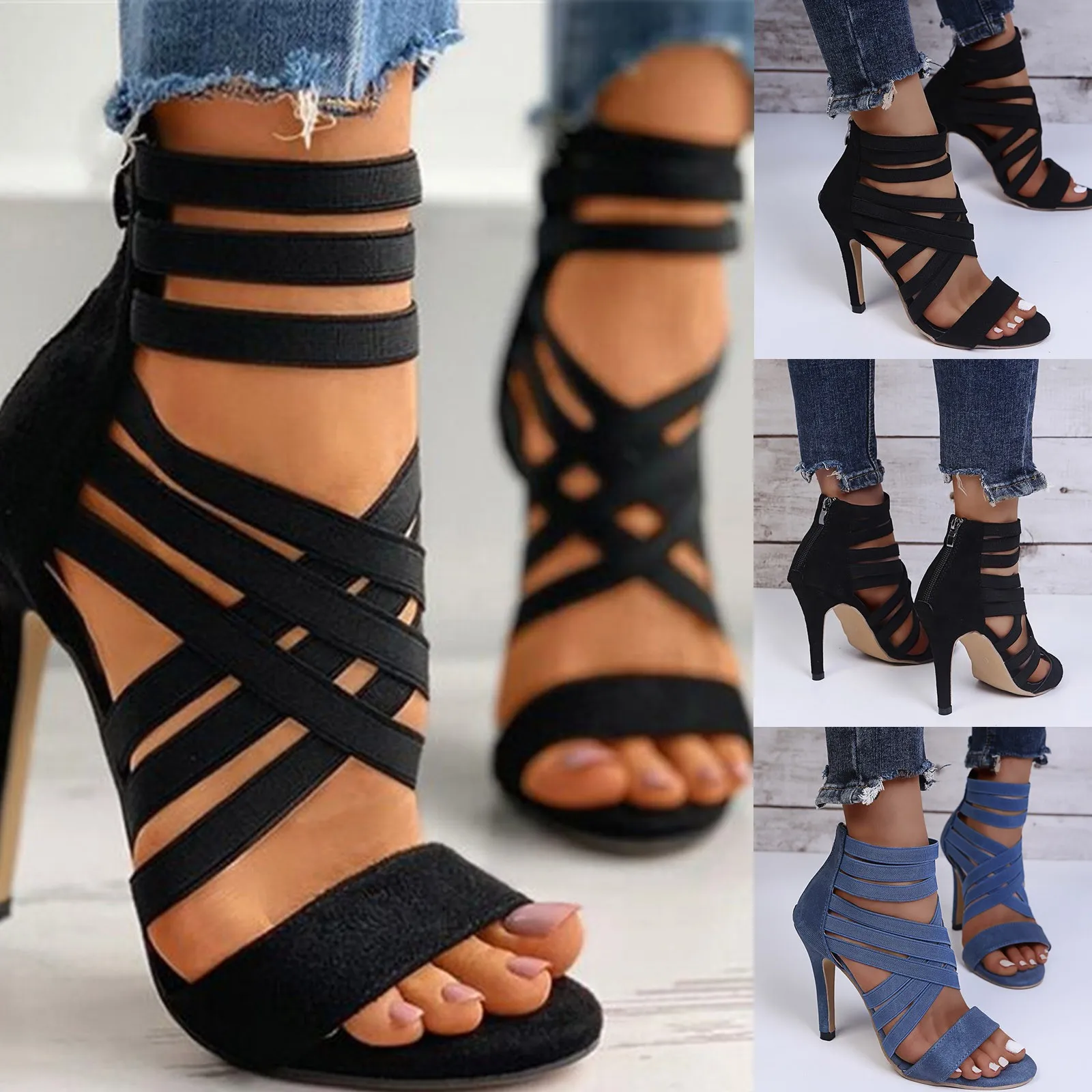 

Fashion Casual Women Cross Strap Sexy Open Toe High Heel Shoes Stiletto Heels Party Hollow Leather Gladiator Sandals