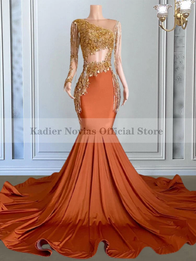 

Long Luxury Mermaid Burnt Orange Prom Dresses 2023 for Black Girl Party Evening Birthday Homecoming Dress Vestidos De Fiesta