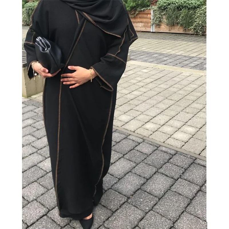 Muslim Women Dress Abaya Cardigan with Overlocking Stitching Luxury Dubai Kaftan Turkey Kimono Islamic Clothing Moroccan  Caftan