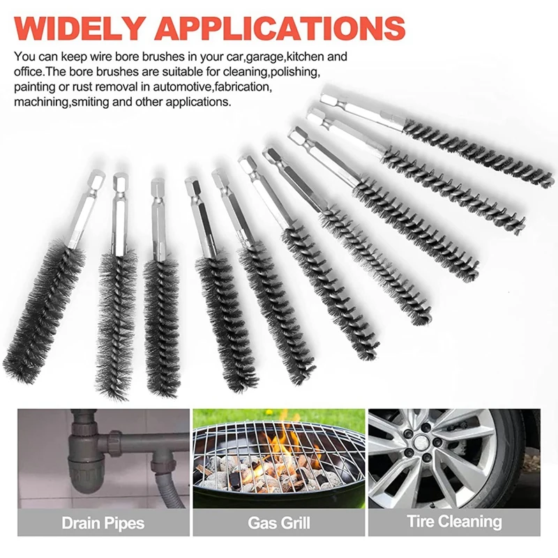 Promotion! 10Pcs Stainless Steel Bore Brush In Different Sizes 1/4Inch Hex Shank Wire Attachment For Drill Set |