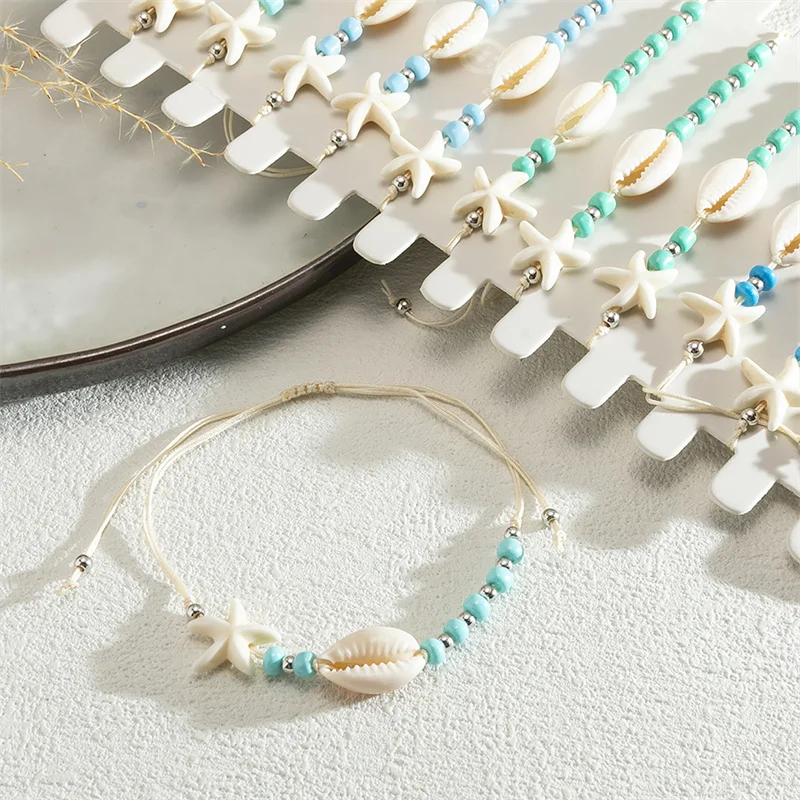 Новый 12 шт./лот набор браслетов в виде ракушки морской звезды плетеных женский